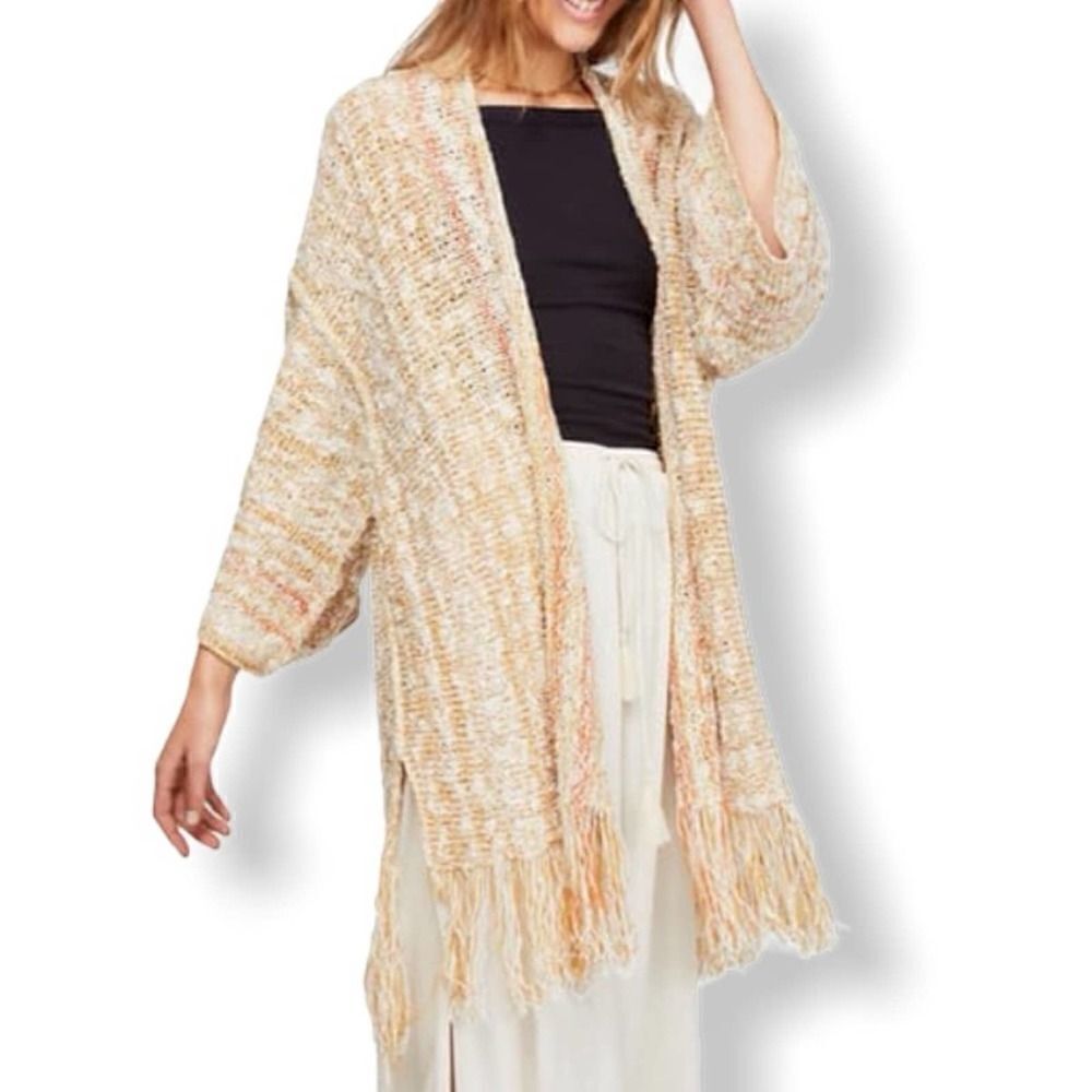 Free People Lucia Open Front Fringe Sweater